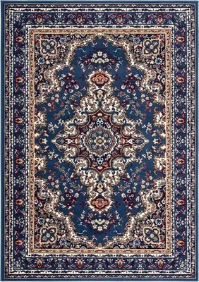 Produktbild von Orientteppich in Blau mit klassischem Medaillonmuster – Pflegeleicht & Elegant : 120x170 cm