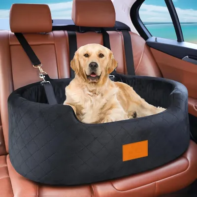 Image de Siège auto pour chien, adapté aux grandes et moyennes races jusqu'à 25 kg, couleur noire, dimensions 80x50x28 cm