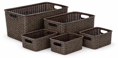 Produktbild von Aufbewahrungskorb Set Braun Rattan-Look (5-teilig)