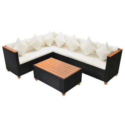 Produktbild von 4-tlg. Garten-Lounge-Set mit Auflagen Poly Rattan Schwarz