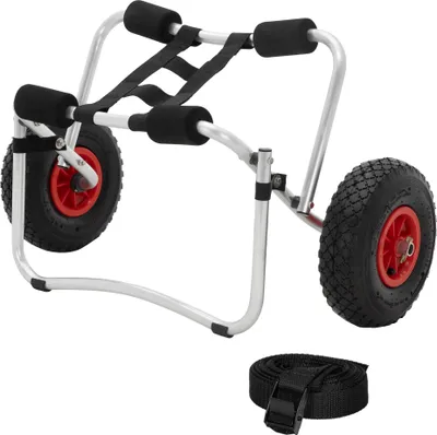 Produktbild von ECD Nemecko Vozík na kajak, 72x32x46 cm, z hliníka, skladací, do 70 kg, vrátane príslušenstva, vozík na čln kajak kanoe prepravný vozík surfovací vozík príves na čln skladací čln SUP surfovacie dosky na prepravu