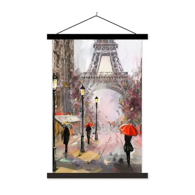 Produktbild von MuchoWow® Textilposter Gemälde - Paris - Eiffelturm - Regenschirm - Ölgemälde 60x90 cm mit schwarzem Rahmen - Poster Wohnzimmer