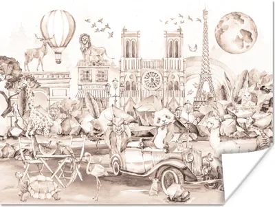 Produktbild von MuchoWow® Poster Kinder - Paris - Panda - Tiere - Heißluftballon 120x90 cm - Wandbild