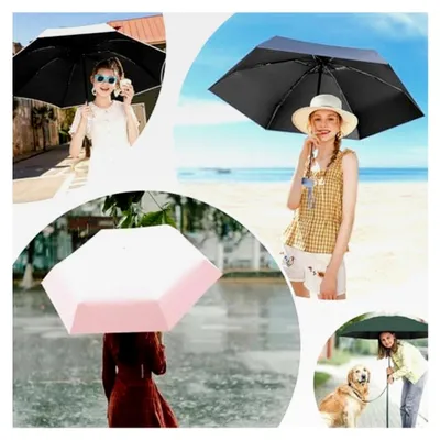 Produktbild von Mini-Regenschirm, 6-Rippen Mini-UV-Schirm, Tragbarer Taschenschirm für Männer und Frauen