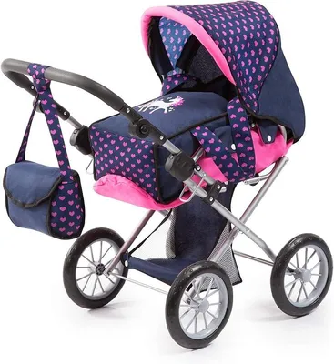 Imagen del producto de Cochecito de muñecas "City Star" con un moderno diseño de unicornio, combinable, con moisés y bolso de hombro extraíbles, con altura ajustable, para muñecas de hasta 46 cm, en color azul y rosa