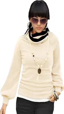 Produktbild von Slmn Japan Style von Mississhop DAMEN BLUSE LONGSHIRT mit Rollkragen TUNIKA Pullover Ecru-Schw. L