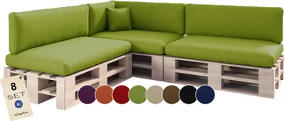 Produktbild von sunnypillow Palettenkissen für Palettenmöbel - 8er Set - Palettenauflage für Palettensofa für Haus Garten - Palettenpolster mit abnehmbarem Bezug für Europaletten - Rückenkissen & Sitzkissen Grün