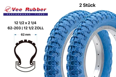 Produktbild von 2 Stück 12 Zoll VeeRubber Fahrrad Reifen 12.5x2 1/4 Kinder Hand Wagen Blau old stock