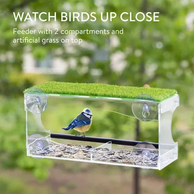 Produktbild von Navaris Vogelhaus für Fenster aus Acryl - Fenster Futterhaus mit Saugnäpfen - mit 2 Fächern - Vogelfutterhaus durchsichtig für die Fensterscheibe -