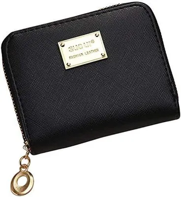 Produktbild von Kleine Damenbrieftasche aus Kunstleder mit Reißverschluss, schwarzes Portemonnaie