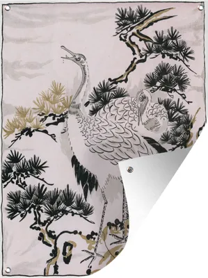 Produktbild von Gartenbild 90x120 cm - Gartendekoration Illustration eines chinesischen Kranichs - Gartenbild für den Außenbereich - Wanddekoration für Balkon - Gartenwandtuch - Mauerdekoration für den Garten