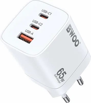 Obrázok produktu pre Bwoo, 65W nabíjačka GaN USB-C a USB-A 3 porty, biela