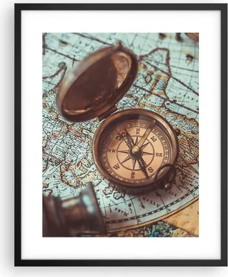 Produktbild von Gerahmtes Poster - Schwarzer Rahmen - Kompass Vintage Karte - 40x50 cm - Wand Bild - Wanddeko - Wandbilder - Kunstposter - Wandposter - Bilderrahmen - Bilder - Kunstdruck - Wandbild - P2BPA40x50-4302