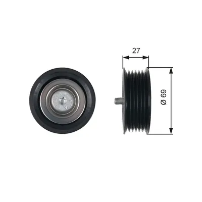 Produktbild von GATES T36487 Umlenkrolle Keilrippenriemen 70mm passend für MERCEDES-BENZ SPRINTER 3,5-t Kasten (906) VIANO (W639) VITO Bus (W639) VITO / MIXTO Kasten