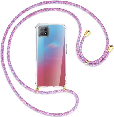 Produktbild von Handykette Backcover-Schutzhülle mit Band (Metall goldfarben) für Oppo A73 5G - lila/rosa/blau
