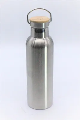 Produktbild von BOXENSTOP Edelstahl Trinkflasche mit Bambusdeckel | Thermotrinkflasche für Kinder und Erwachsene | Trinkflasche Kinder| Trinkflasche Edelstahl, 600 ml