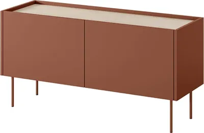 Produktbild von Desin TV-Schrank 120 cm – Modernes Keramikrot mit Nagano-Eiche und Metallbeinen