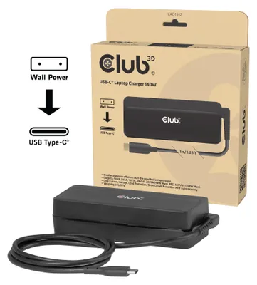 Produktbild von CLUB3D USB-C® Laptop-Ladegerät 140W, AC, 1 m, Schwarz