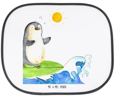 Produktbild von Mr. & Mrs. Panda Sonnenschutz Auto Pinguin Surfer - Weiß - Geschenk, Motiviert, für Autoscheiben, Optimistisch, Sonnenblende, Portugal, Hawaii, saugnapf