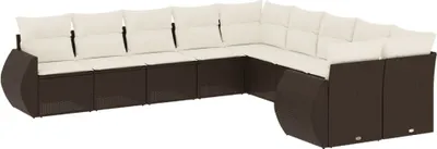 Produktbild von vidaXL 10-tlg. Garten-Sofagarnitur mit Kissen Braun Poly Rattan