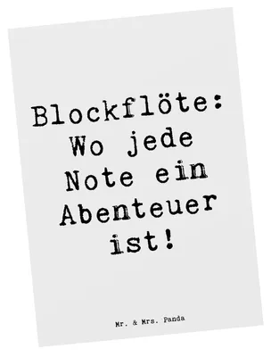 Produktbild von Mr. & Mrs. Panda Postkarte Spruch Abenteuer Blockflöte - Weiß - Geschenk, Musik, Musiker, Ansichtskarte, einzelkarte, Musikinstrument, Postkarten, Grußkarte, Musizieren