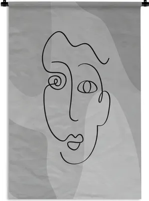 Produktbild von MuchoWow® Wandteppich Wandbehang Minimalismus - Linienkunst - Schwarz - Weiß 90x135 cm Tapisserie Dekoration Wandtuch - Baumwolle - Wandskulptur