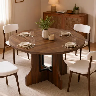 Produktbild von Mondeer Rundtisch 120 cm, Esszimmertisch Küchentisch, Walnuss für 4–6 Personen