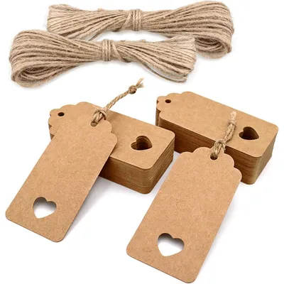 Immagine prodotto di Etichette regalo in carta kraft con cordino di iuta, 100 pezzi, 9,5 x 4,5 cm, colore marrone