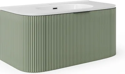 Produktbild von Waschbeckenunterschrank hängend mit Einbauwaschbecken - Streifenoptik - Grün matt - 100 cm - LOMERI