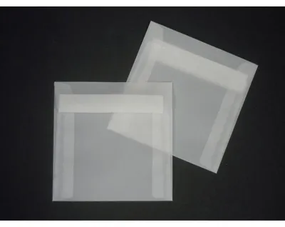 Zdjęcie produktu dla Koperty formatu 150x150 mm, gramatura 90 g/m², samoprzylepne, przezroczysto-białe, opakowanie zbiorcze = 100 sztuk