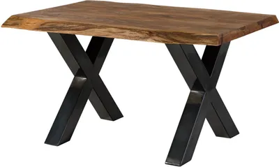 Image de MASSIVMOEBEL24 | Table à manger 140x90 en bois de Sheesham bois naturel pieds en X anthracite brillant FREEFORM 5