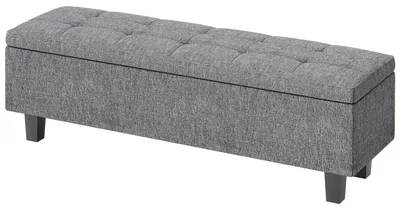 Obrázok produktu pre Úložná lavica – Sedacia súprava s vzhľadom lnu, s nožičkami z kaučukového dreva | Farba: Sivá | Rozmery: 138x40x45 cm
