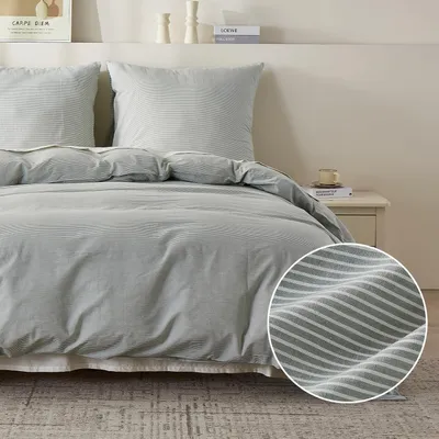 Zdjęcie produktu dla Komplet pościeli 135x200 cm, bawełna, wzór w paski, zielono-biały, 2-częściowy