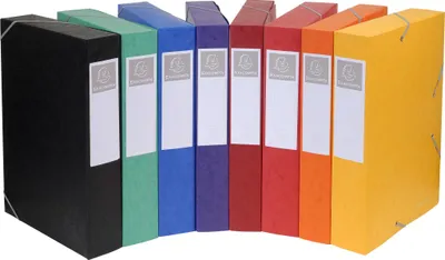 Produktbild von Exacompta 10x Archivbox Rücken 50mm Karton +3Klappen Gummizug A4 sortiert 19500H