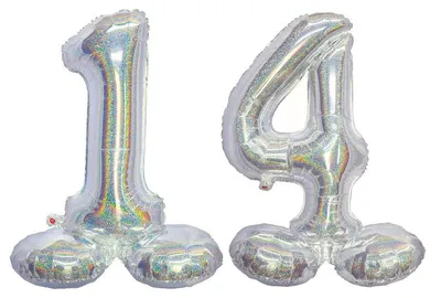 Produktbild von Stehender XL Folienballon Zahl 14 silber holografisch 72 cm 14. Geburtstag
