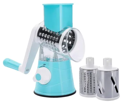 3-in-1-Kaasrasp mit Kurbel, 3 Edelstahlmesser, blau