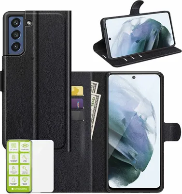 Image de Étui en similicuir noir pour Samsung Galaxy S21 FE + protection en verre