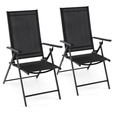 Produktbild von COSTWAY Gartenstühle Hochlehner 2er Set, Klappstühle mit 5-Fach verstellbarer Rückenlehne, klappbare Balkonstühle bis 150kg, Terrassenstühle Schwarz
