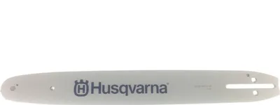 A chainsaw bar with the Husqvarna logo.