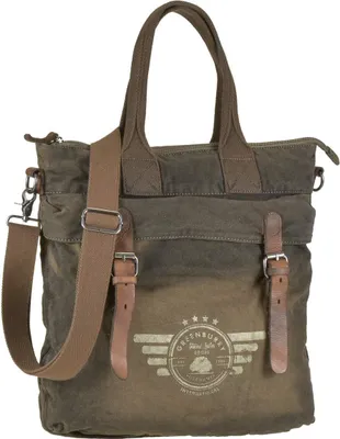 Produktbild von Greenburry Shopper Vintage Aviator Handtasche Damen khaki Canvas mit Lederbesatz