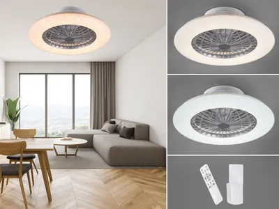 Produktbild von Flacher LED Deckenventilator Ø50cm mit Licht Lampe dimmbar Fernbedienung & Timer