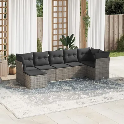 Produktbild von Möbel 7-tlg. Garten-Sofagarnitur mit Kissen Grau Poly Rattan 2024