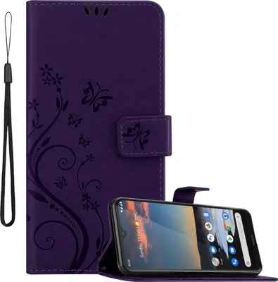 Obrázok produktu pre Cadorabo kryt pre Nokia 5.3 in FLORAL DARK PURPLE ochranný kryt v kvetinovom dizajne s magnetickým zapínaním, funkciou stojana a slotmi na karty flipové puzdro kvetinový kryt puzdro na mobilný telefón flipové puzdro typu kniha