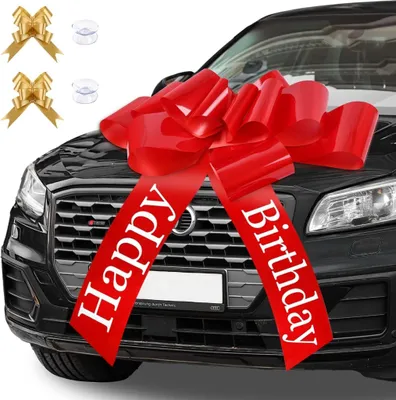 Produktbild von Große Schleife für Auto 30 inch, Geschenkschleife Groß 76 x 80 cm, Rote Schleife Groß, Riesige Autoschleife mit Gold Kleine Schleifen und Saugnapf für Auto Deko Happy Birthday 18 Geburtstag