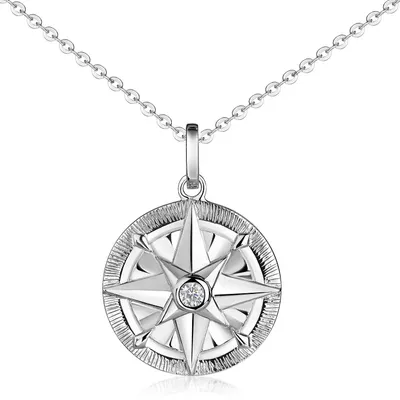Produktbild von MATERIA by Matthias Wagner Kompass Damen Kettenanhänger 925 Silber rhodiniert mit Zirkonia wahlweise mit Kette KA-512-Silber