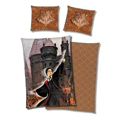 Produktbild von Harry Potter Winter Bettwäsche Set in Fleece Qualität - Decken- und Kissenbezug 135x200 80x80 cm mit Reißverschluss - hell-braun,
