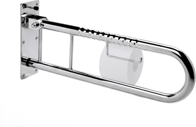 Produktbild von FRELU Stützklappgriff + Toilettenpapierhalter - 120kg - Fingergriff - Edelstahl, Ausführung:600mm