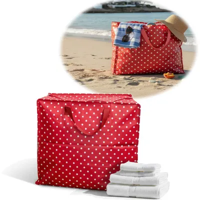 Produktbild von LS-LebenStil XXL Jumbo Bag Dot´s Rot Weiß 55cm faltbar Kunstsoff Einkaufstasche Unterbettkommode Aufbewahrungstasche Kleidung Bettdecken Kissen