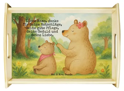 Produktbild von Mr. & Mrs. Panda Serviertablett Bär Kind Design - Weiß - Geschenk, sofatablett, Holztablett, Bären, Frühstückstablett, Mutter, Muttertag, Mama, Servier Tablett