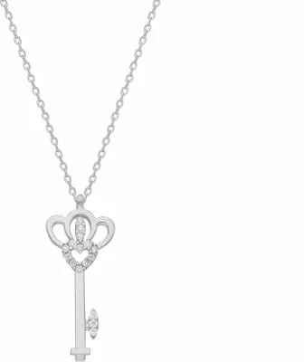Produktbild von Dkeniz Anhänger mit Kette Herzschlüssel 925/- Sterling Silber rhodiniert Zirkonia Weiß